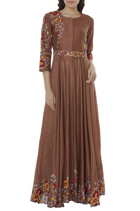 Alok & Harsh Brown Chanderi Embroidered Anarkali