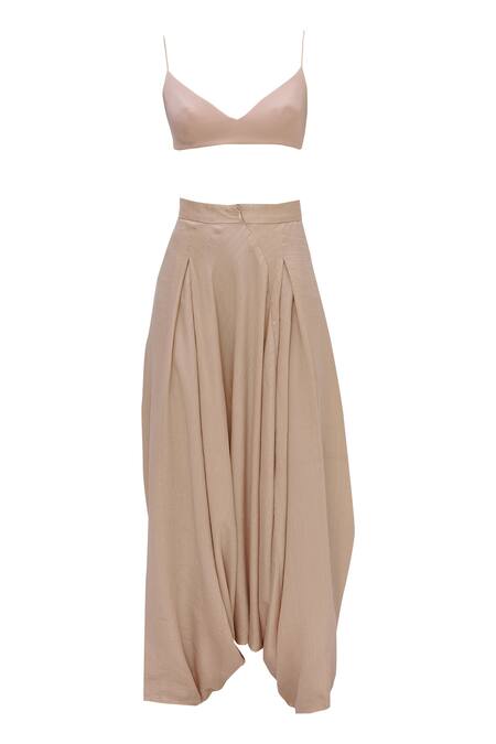 Shop_Babita Malkani_Peach Net, Chiffon Round Draped Dhoti Pant Saree Set _Online_at_Aza_Fashions