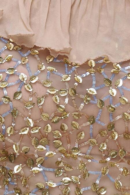 Babita Malkani_Peach Net, Chiffon Round Draped Dhoti Pant Saree Set _at_Aza_Fashions