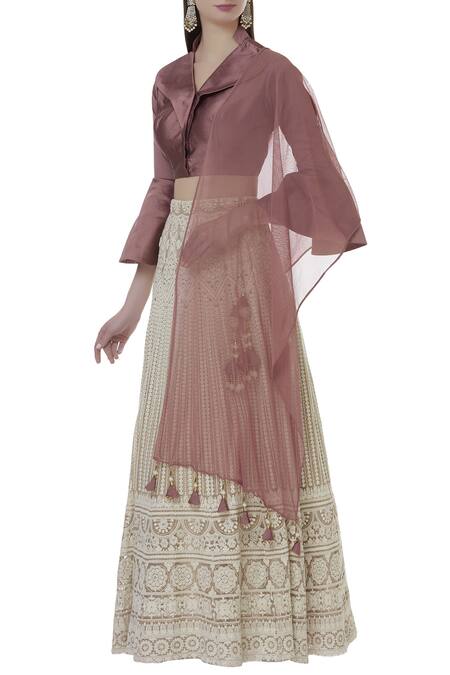 Khwaab By Sanjana Lakhani_Beige Tafetta Embroidered Lehenga Set_Online_at_Aza_Fashions