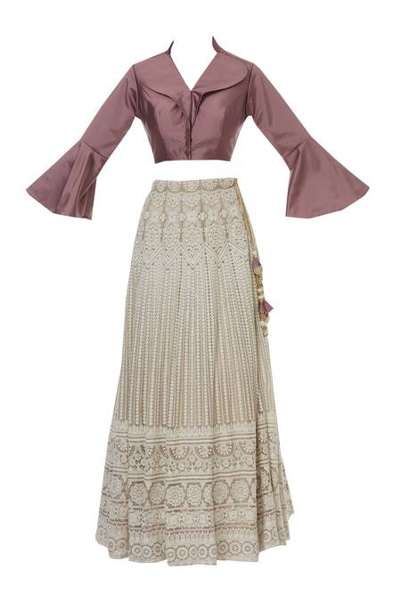 Buy_Khwaab By Sanjana Lakhani_Beige Tafetta Embroidered Lehenga Set_Online_at_Aza_Fashions