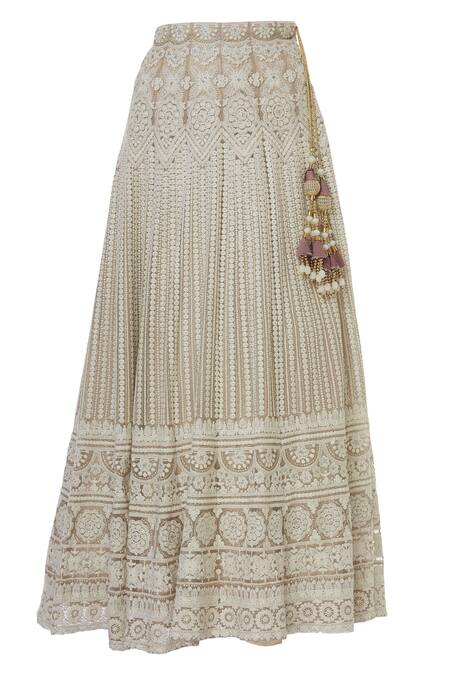 Shop_Khwaab By Sanjana Lakhani_Beige Tafetta Embroidered Lehenga Set_Online_at_Aza_Fashions