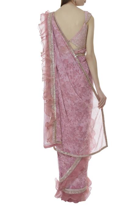 Shop_Avvantikaa S Parwani_Pink Organza Ruffle Saree And Blouse Set_at_Aza_Fashions
