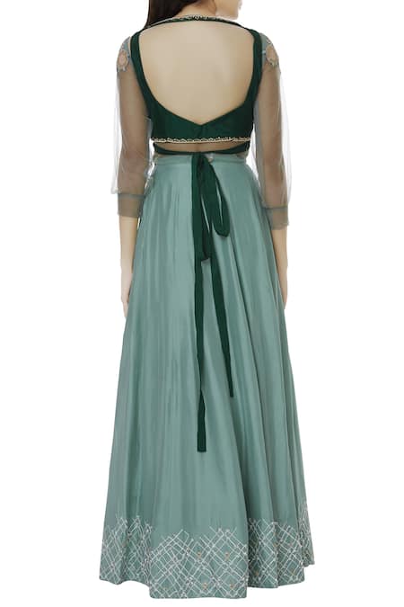 Shop_Ek Soot_Green Inner Netcrop Top And Lehenga Silk Inner Roundcrop Top Embroidered Set _at_Aza_Fashions