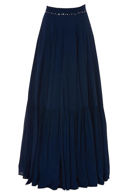 Shop_Ek Soot_Blue Crepe Round Overlay Blouse With Skirt  _Online_at_Aza_Fashions