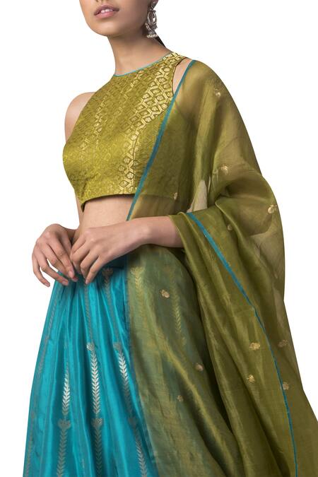 Buy_Ekaya Banaras_Blue Banarasi Handwoven Lehenga Set_Online_at_Aza_Fashions