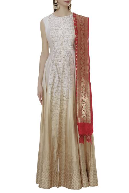 Shop_Samyukta Singhania_Red Banarasi Silk Dupatta_Online_at_Aza_Fashions