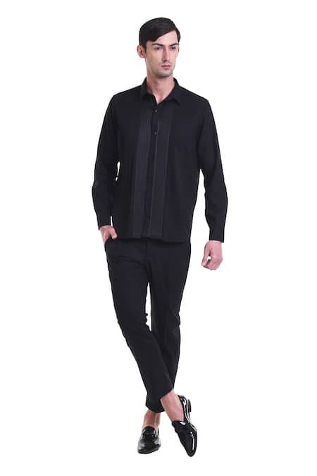 SAKSHAM & NEHARICKA Black Wool Blend Pintuck Detail Shirt 