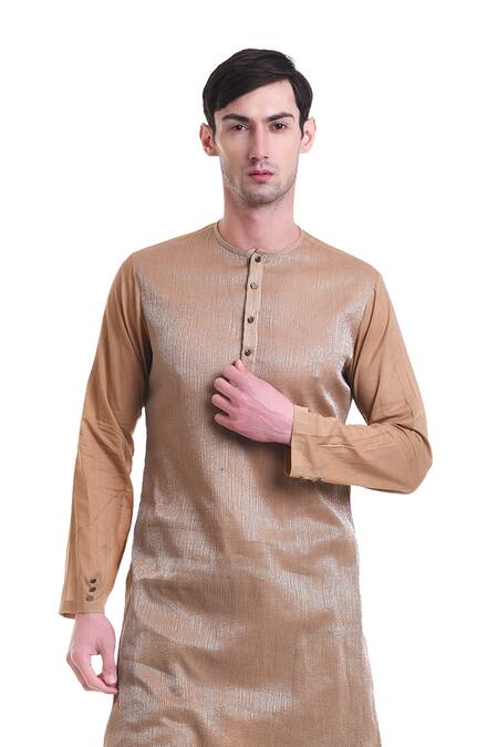 Buy_Saksham & Neharicka_Beige Cotton Striped Short Kurta_Online_at_Aza_Fashions