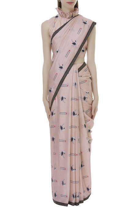 Sva By Sonam & Paras Modi_Peach Silk Printed Saree With Blouse_Online_at_Aza_Fashions
