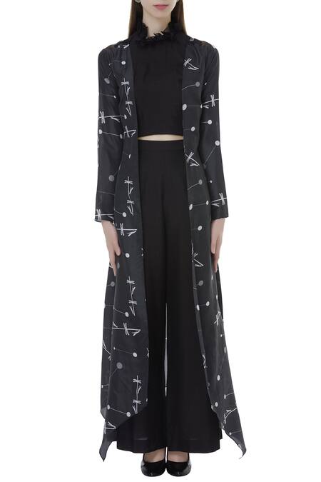 Sva By Sonam & Paras Modi_Black Spun Printed Jacket And Pant Set_Online_at_Aza_Fashions