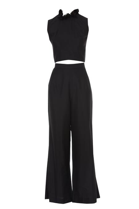 Buy_Sva By Sonam & Paras Modi_Black Spun Printed Jacket And Pant Set_Online_at_Aza_Fashions