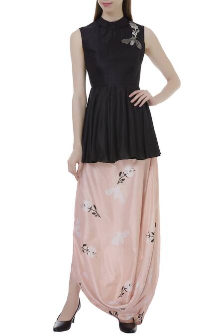 Sva By Sonam & Paras Modi Black Silk Peplum Top And Skirt Set
