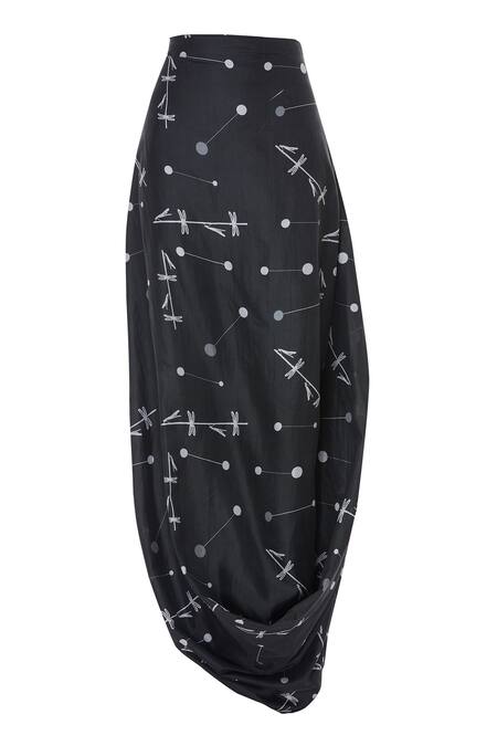 Shop_Sva By Sonam & Paras Modi_Black Silk Peplum Top And Draped Skirt Set_Online_at_Aza_Fashions