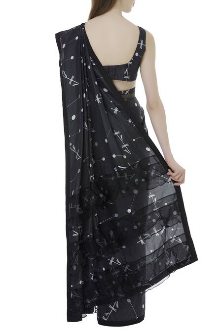 Shop_Sva By Sonam & Paras Modi_Black Silk Printed Saree With Blouse_at_Aza_Fashions