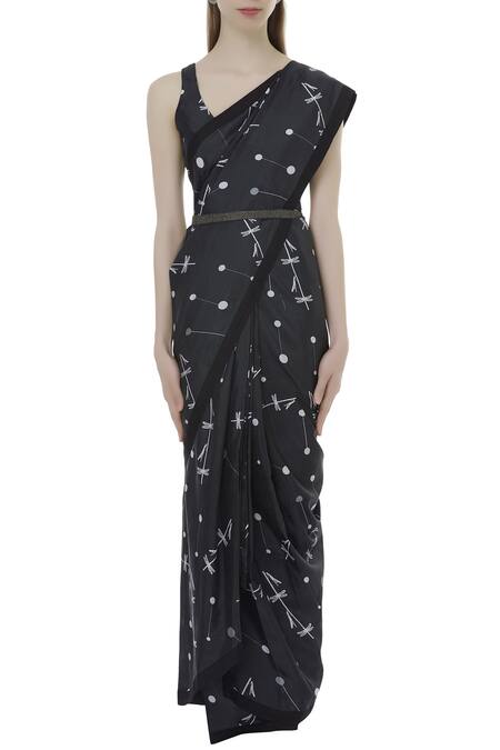 Sva By Sonam & Paras Modi_Black Silk Printed Saree With Blouse_Online_at_Aza_Fashions
