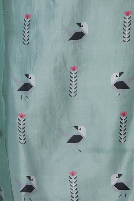 Sva By Sonam & Paras Modi_Blue Organza Printed Draped Skirt And Cape Set_at_Aza_Fashions