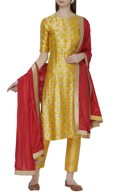 Samyukta Singhania Yellow Banarasi Silk Kurta Set