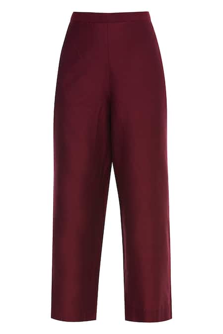 Shop_MathilI'S_Wine Moonga Silk Straight Kurta Set_Online_at_Aza_Fashions