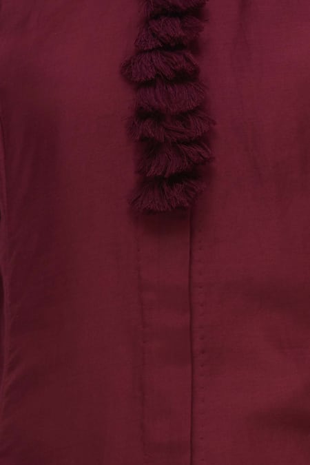 MathilI'S_Wine Moonga Silk Straight Kurta Set_at_Aza_Fashions