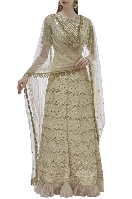 Buy_Neha Mehta Couture_Beige Georgette Embroidered Anarkali With Dupatta_Online_at_Aza_Fashions