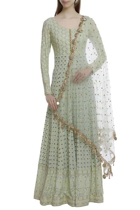 Neha Mehta Couture_Blue Georgette Embroidered Anarkali With Dupatta_Online_at_Aza_Fashions