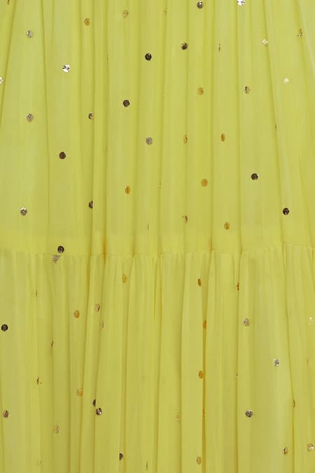 Neha Mehta Couture Yellow Organza, Georgette Asymmetric Embroidered Lehenga Set at Aza Fashions Neha Mehta Couture_Yellow Organza, Georgette Asymmetric Embroidered Lehenga Set _at_Aza_Fashions