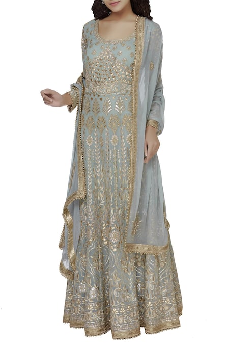 Rahul Singh Grey Georgette Round Embroidered Anarkali With Dupatta 