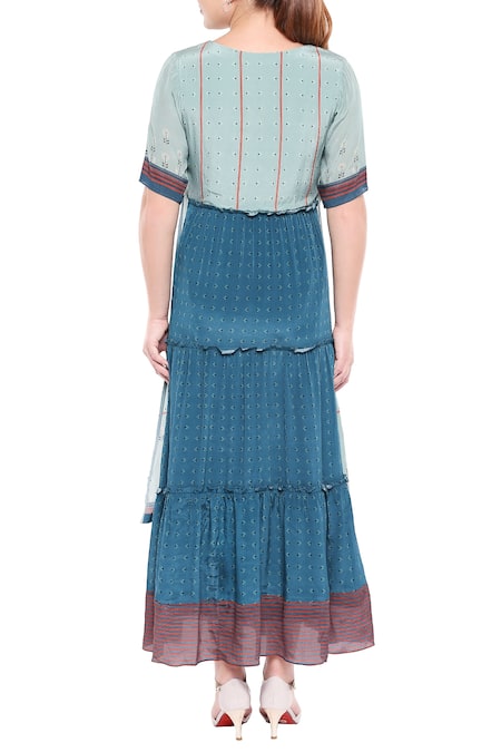 Shop So Us By Sougatpaul Blue Crepe Round Printed Maxi Dress at Aza Fashions Shop_So Us By Sougatpaul_Blue Crepe Round Printed Maxi Dress _at_Aza_Fashions