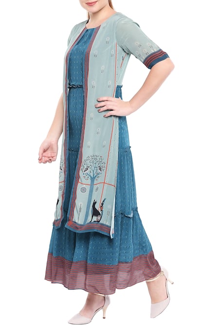 So Us By Sougatpaul Blue Crepe Round Printed Maxi Dress Online at Aza Fashions So Us By Sougatpaul_Blue Crepe Round Printed Maxi Dress _Online_at_Aza_Fashions