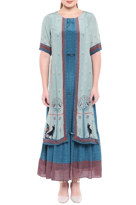 Buy So Us By Sougatpaul Blue Crepe Round Printed Maxi Dress Online at Aza Fashions Buy_So Us By Sougatpaul_Blue Crepe Round Printed Maxi Dress _Online_at_Aza_Fashions