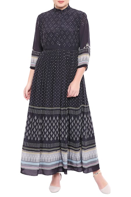 Buy So Us By Sougatpaul Black Crepe Band Collar Printed Long Tunic Online at Aza Fashions Buy_So Us By Sougatpaul_Black Crepe Band Collar Printed Long Tunic _Online_at_Aza_Fashions