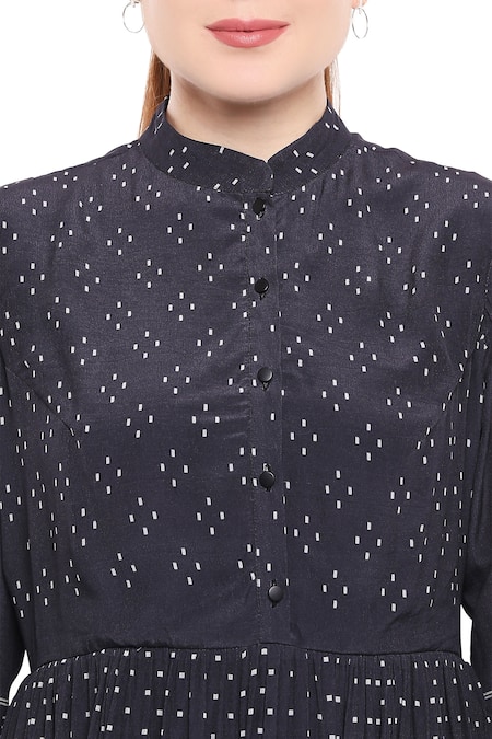 Shop So Us By Sougatpaul Black Crepe Band Collar Printed Long Tunic Online at Aza Fashions Shop_So Us By Sougatpaul_Black Crepe Band Collar Printed Long Tunic _Online_at_Aza_Fashions