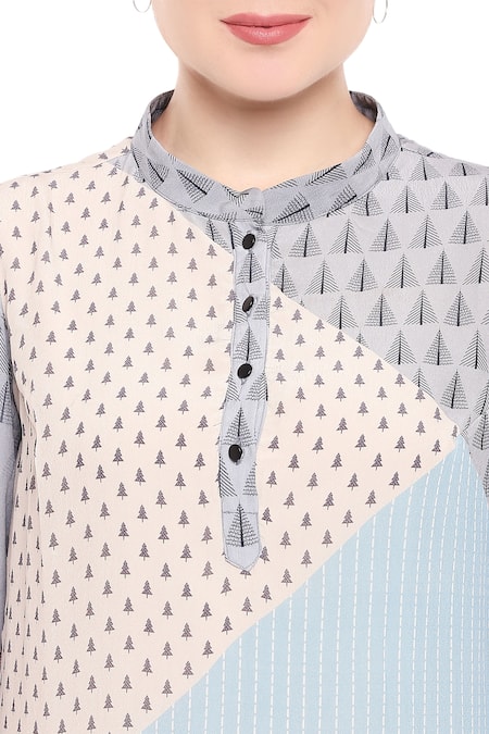 Shop So Us By Sougatpaul Multi Color Crepe Stand Collar Printed Kurta Palazzo Set Online at Aza Fashions Shop_So Us By Sougatpaul_Multi Color Crepe Stand Collar Printed Kurta Palazzo Set _Online_at_Aza_Fashions