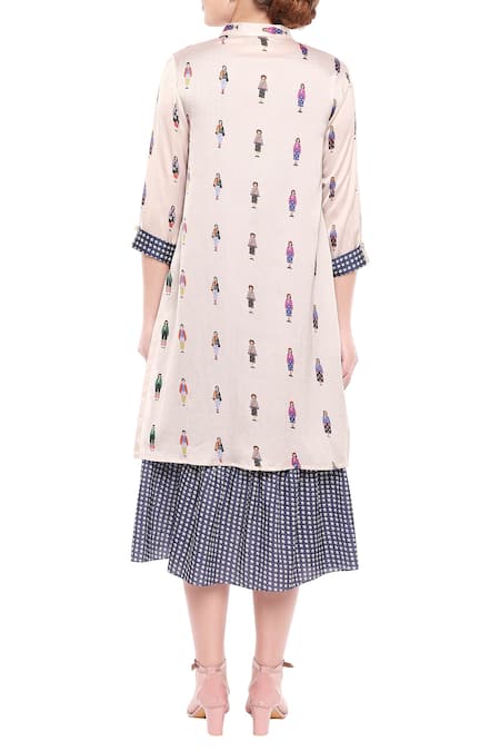 Shop So Us By Sougatpaul Off White Satin Dress Roundjacket Stand Collar Printed With Jacket at Aza Fashions Shop_So Us By Sougatpaul_Off White Satin Dress Roundjacket Stand Collar Printed With Jacket _at_Aza_Fashions