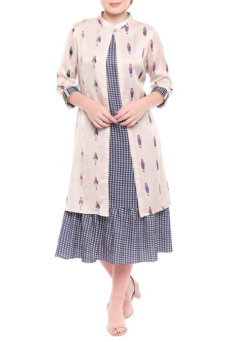 Buy So Us By Sougatpaul Off White Satin Dress Roundjacket Stand Collar Printed With Jacket Online at Aza Fashions Buy_So Us By Sougatpaul_Off White Satin Dress Roundjacket Stand Collar Printed With Jacket _Online_at_Aza_Fashions