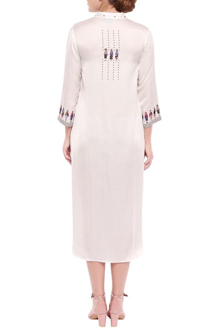 Shop So Us By Sougatpaul Off White Satin Stand Collar Printed Midi Dress at Aza Fashions Shop_So Us By Sougatpaul_Off White Satin Stand Collar Printed Midi Dress _at_Aza_Fashions