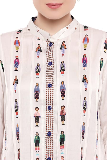 Shop So Us By Sougatpaul Off White Satin Stand Collar Printed Midi Dress Online at Aza Fashions Shop_So Us By Sougatpaul_Off White Satin Stand Collar Printed Midi Dress _Online_at_Aza_Fashions