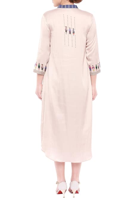 Shop So Us By Sougatpaul Off White Satin Stand Collar Printed Midi Dress at Aza Fashions Shop_So Us By Sougatpaul_Off White Satin Stand Collar Printed Midi Dress _at_Aza_Fashions