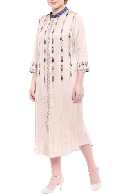 Buy So Us By Sougatpaul Off White Satin Stand Collar Printed Midi Dress Online at Aza Fashions Buy_So Us By Sougatpaul_Off White Satin Stand Collar Printed Midi Dress _Online_at_Aza_Fashions