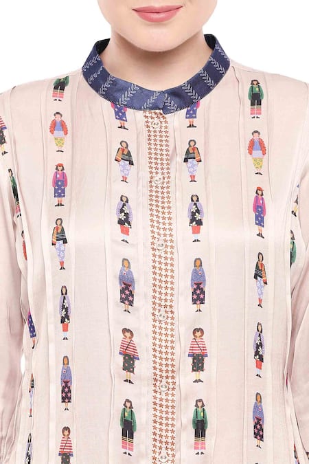 Shop So Us By Sougatpaul Off White Satin Stand Collar Printed Midi Dress Online at Aza Fashions Shop_So Us By Sougatpaul_Off White Satin Stand Collar Printed Midi Dress _Online_at_Aza_Fashions