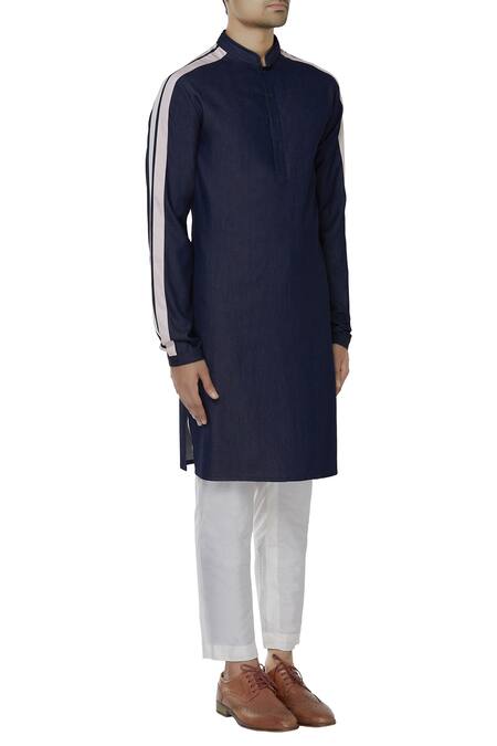 Kunal Rawal_Blue Denim Kurta_Online_at_Aza_Fashions