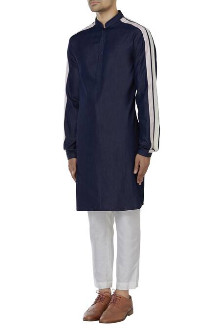 Buy_Kunal Rawal_Blue Denim Kurta_Online_at_Aza_Fashions
