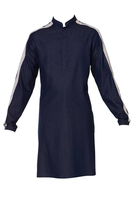 Shop_Kunal Rawal_Blue Denim Kurta_Online_at_Aza_Fashions