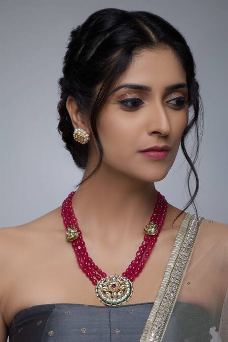 Shop Just Shradhas Gold Plated Kundan Pendant Necklace at Aza Fashions Shop_Just Shradhas_Gold Plated Kundan Pendant Necklace _at_Aza_Fashions