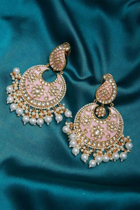 Shop Just Shradhas Gold Plated Polki Stones Chandbalis Online at Aza Fashions Shop_Just Shradhas_Gold Plated Polki Stones Chandbalis_Online_at_Aza_Fashions