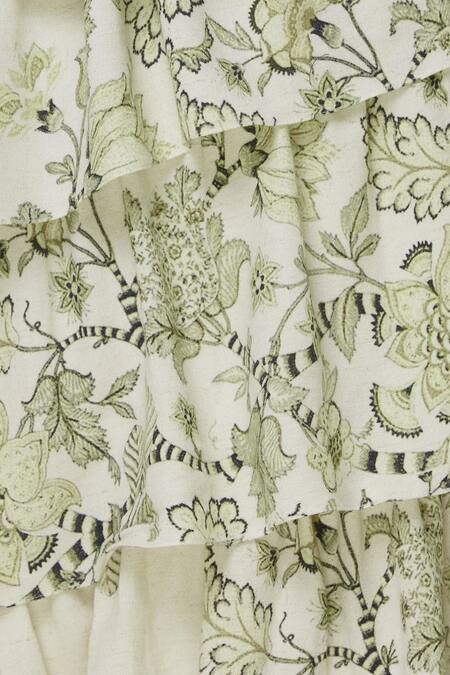 Neha & Tarun_Green Rayon Moss Flex Printed Ruffle Saree_at_Aza_Fashions