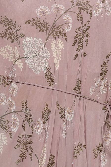 Soup By Sougat Paul_Pink Flat Chiffon Round Neck Printed Asymmetric Tunic And Pant Set _Online_at_Aza_Fashions