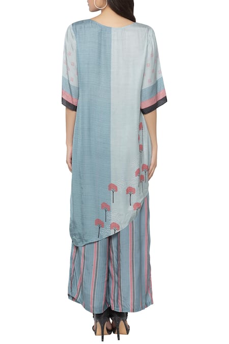 Shop So Us By Sougatpaul Blue Herringbone Round Printed Kurta And Palazzo Set at Aza Fashions Shop_So Us By Sougatpaul_Blue Herringbone Round Printed Kurta And Palazzo Set _at_Aza_Fashions