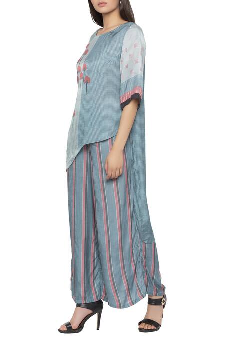 Buy So Us By Sougatpaul Blue Herringbone Round Printed Kurta And Palazzo Set Online at Aza Fashions Buy_So Us By Sougatpaul_Blue Herringbone Round Printed Kurta And Palazzo Set _Online_at_Aza_Fashions
